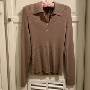 Theory Tan Wool Blend Polo Style Sweater